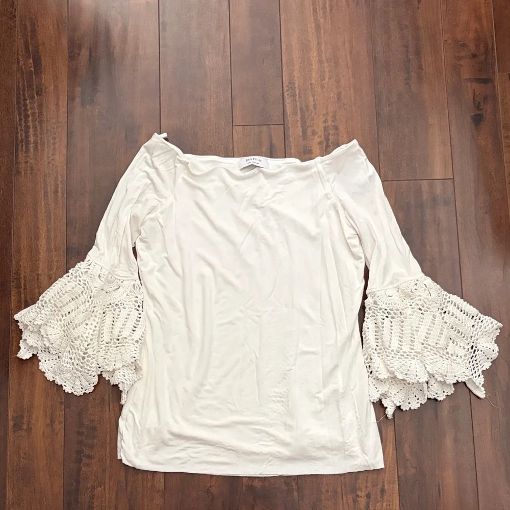 Bailey 44 Cream Blouse with Crochet Bell Sleeves - Picture 2 of 4